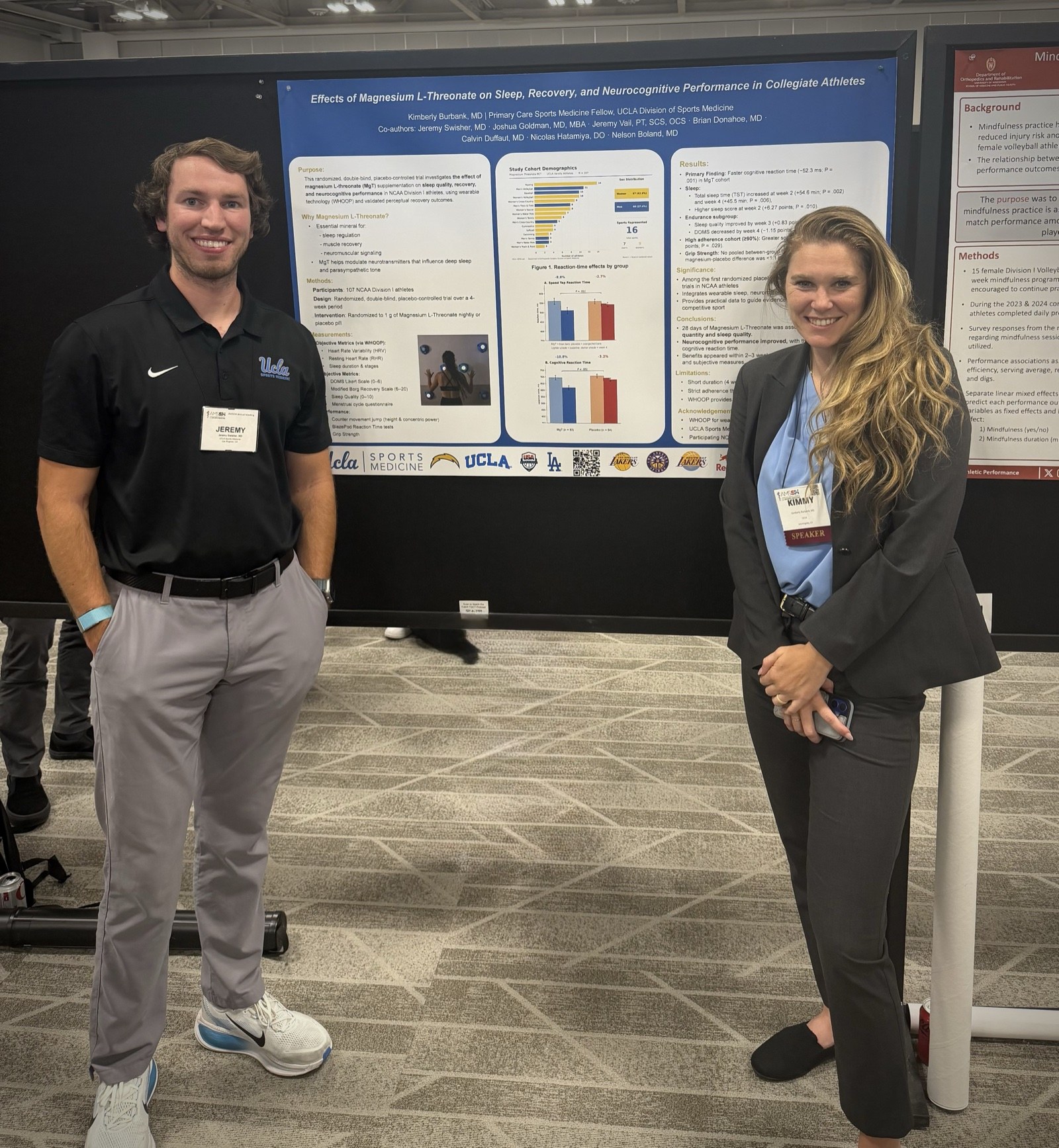 Dr. Jeremy Swisher and Dr. Kimberly Burbank in front of the HERO Lab Magnesium L-Threonate poster at AMSSM 2026 in Seattle